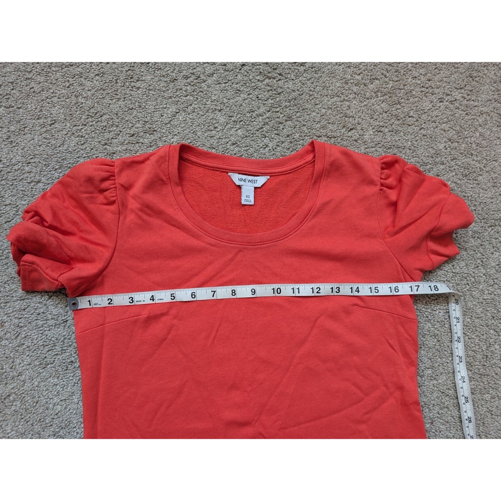 Nine West Dress Womens XS Coral Orange Short Puff Sleeve French Terry Knit Shift - Picture 4 of 12